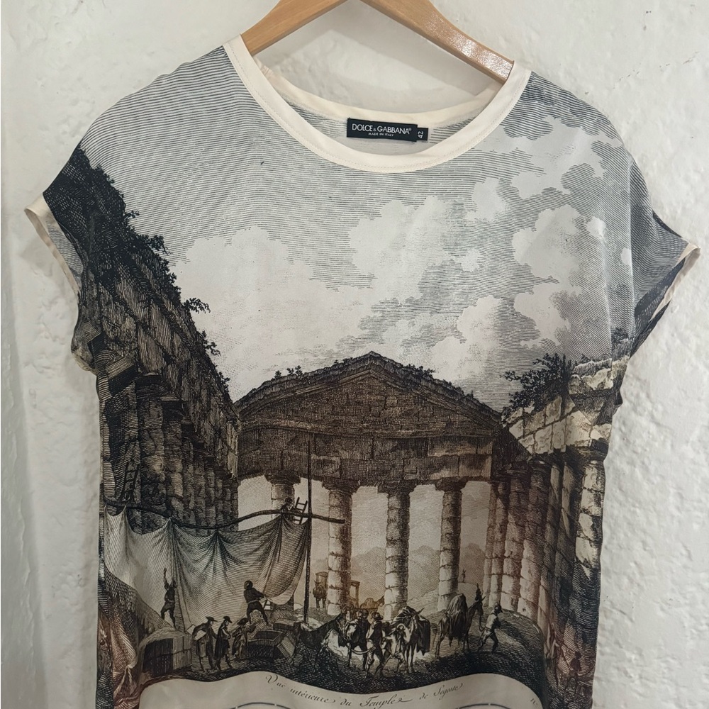 Dolce & Gabbana Striped Cream and Gray Tee